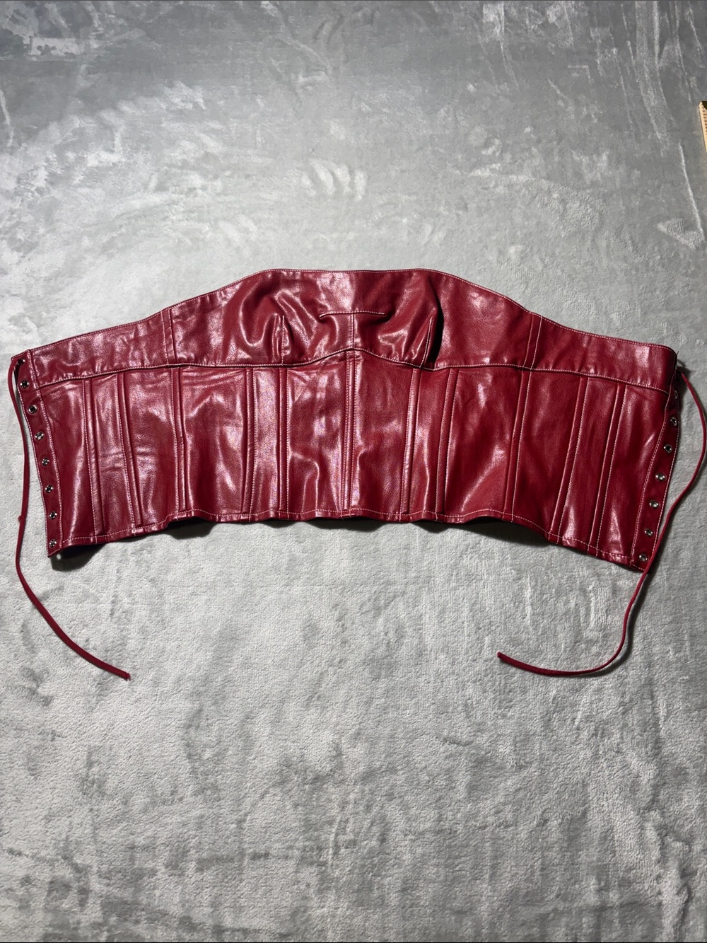 Edikted Women’s M Burgundy Faux Leather Corset Bustier Lace Up Y2K
